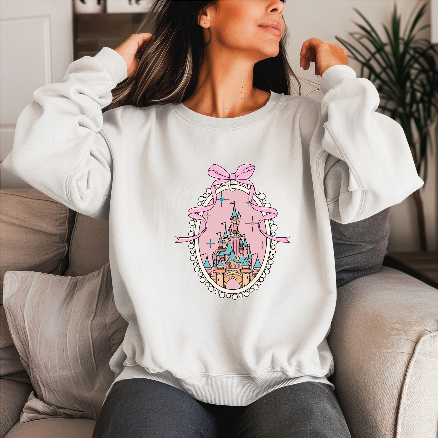 DL Pink Coquette Castle Crewneck Sweater