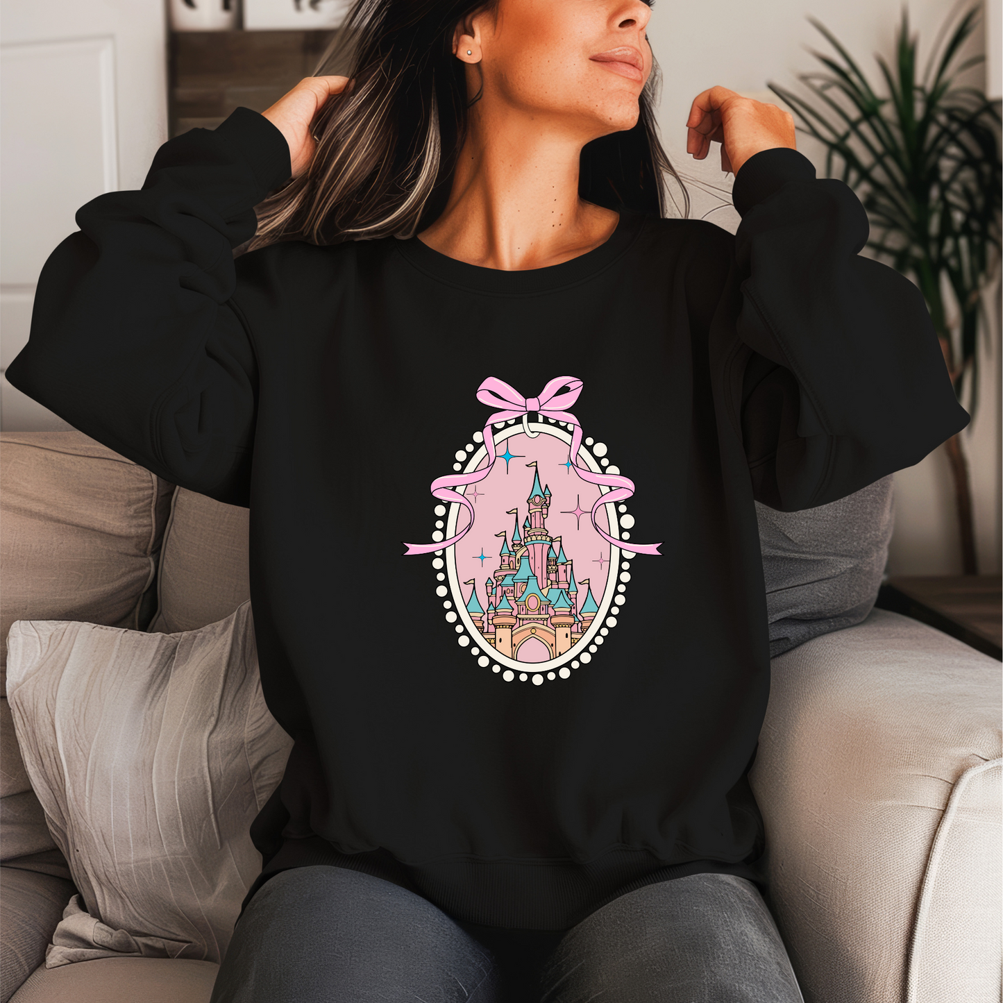 DL Pink Coquette Castle Crewneck Sweater