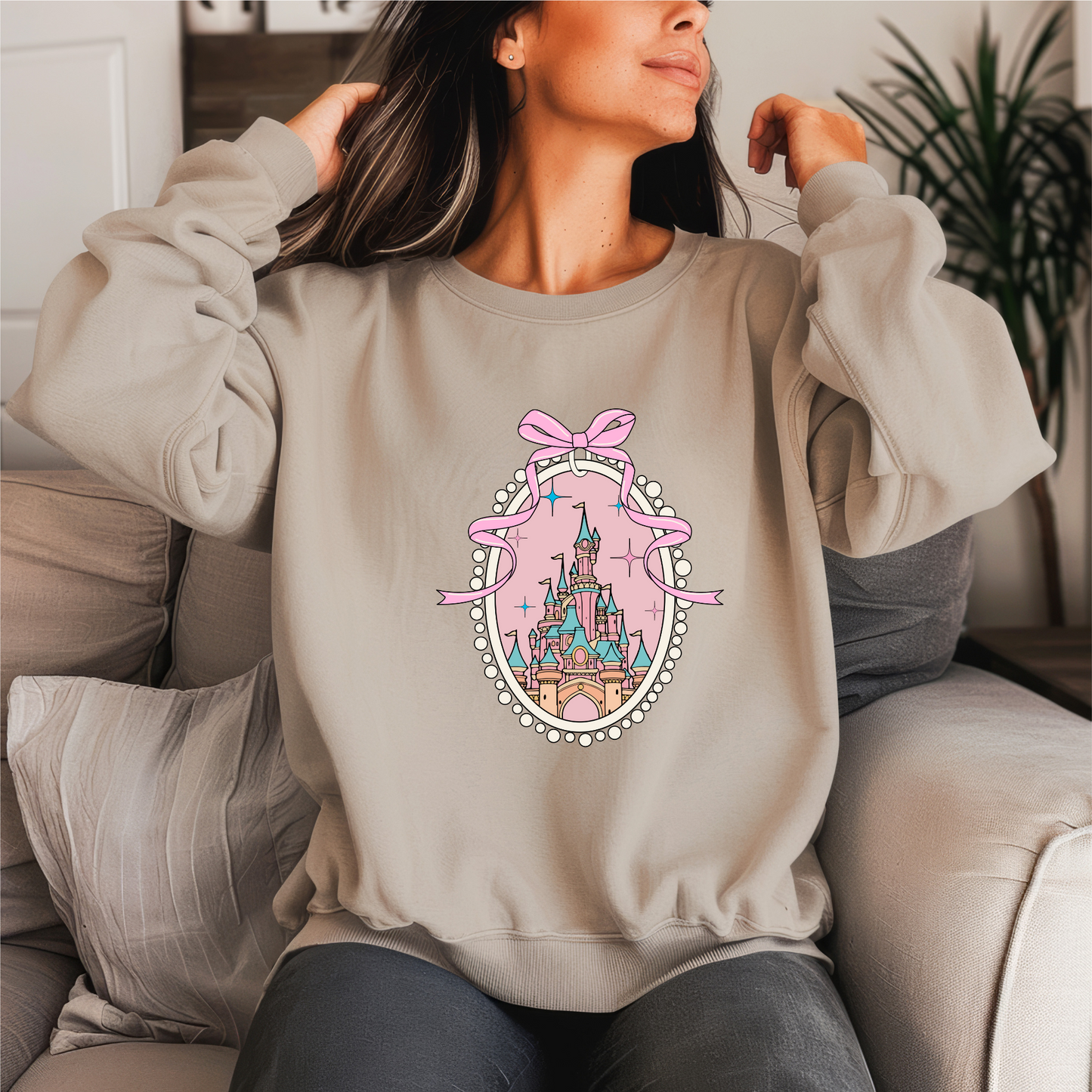 DL Pink Coquette Castle Crewneck Sweater