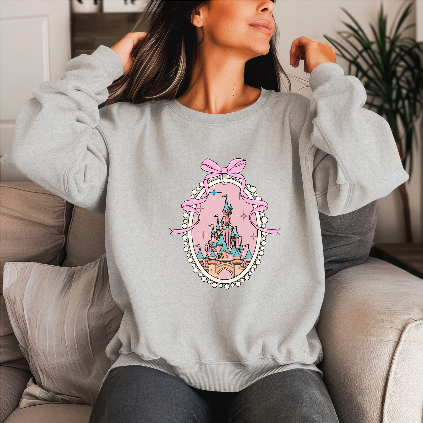 DL Pink Coquette Castle Crewneck Sweater