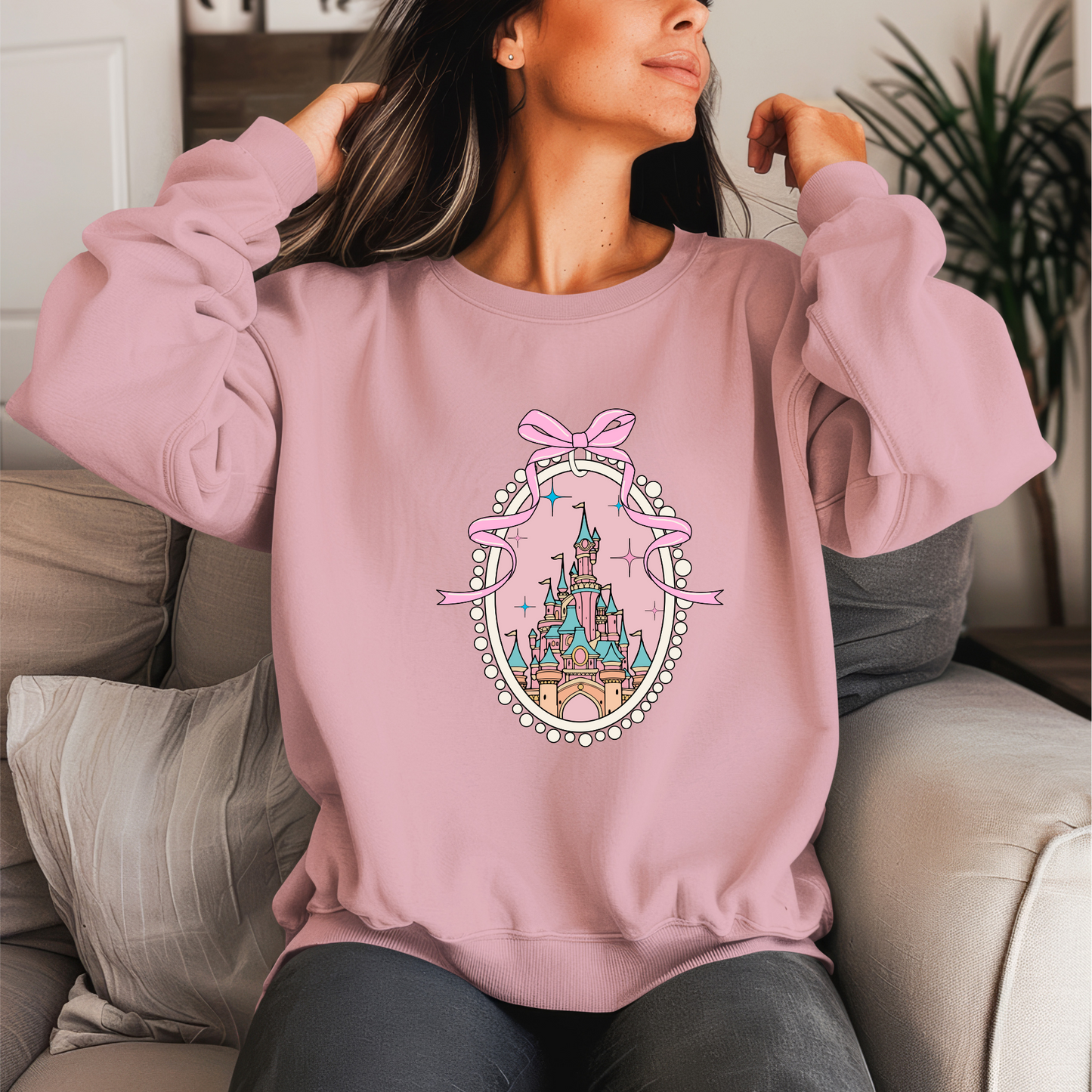 DL Pink Coquette Castle Crewneck Sweater