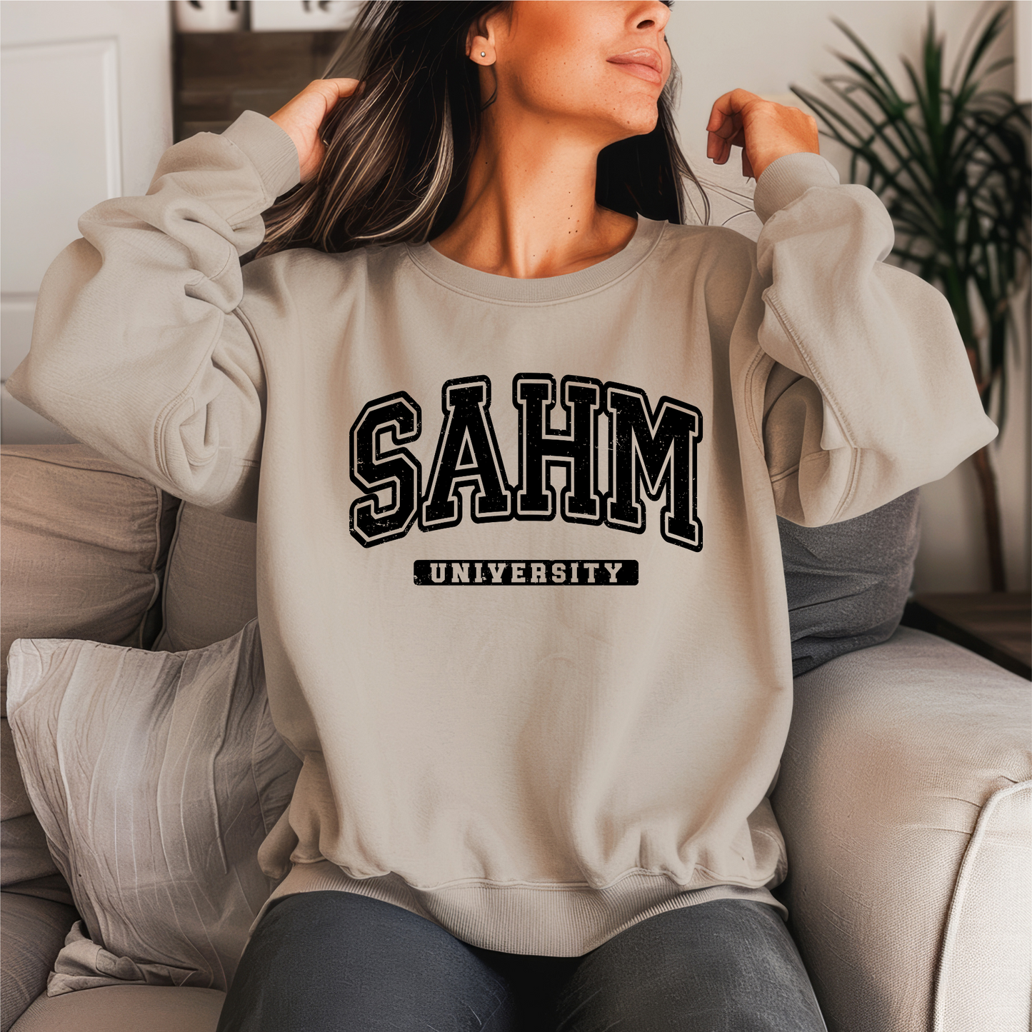 SAHM University Distressed Crewneck Sweater