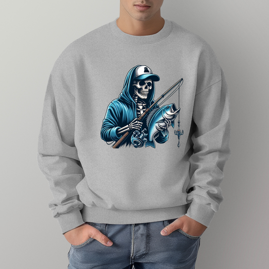 Blue Skeleton Fishing Crewneck Sweater