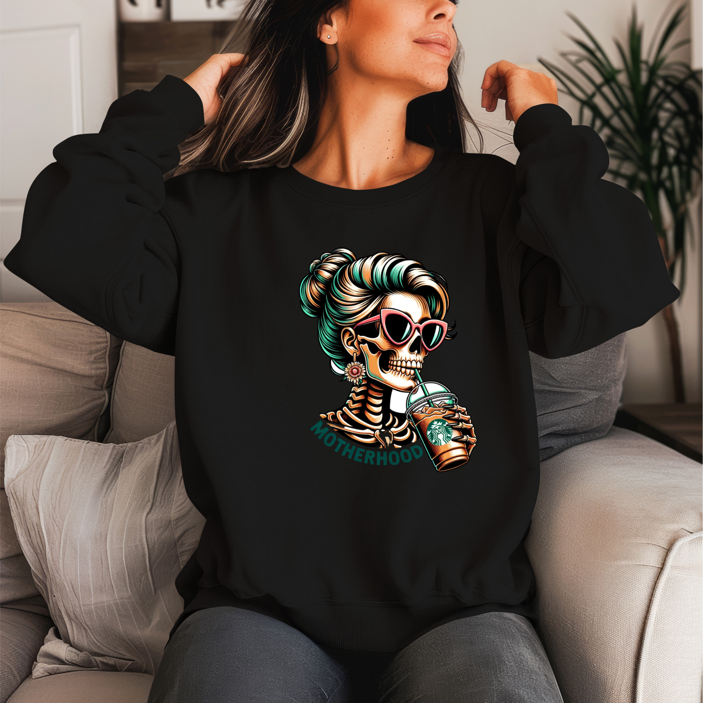 Motherhood Skull Coffee Crewneck Sweater