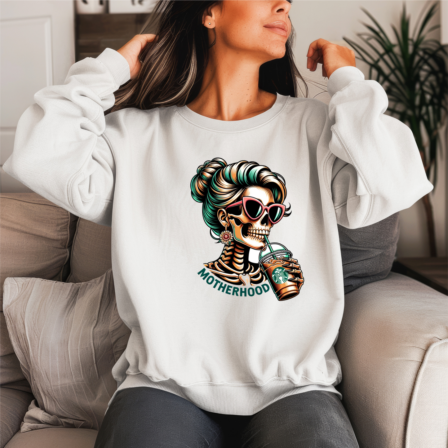 Motherhood Skull Coffee Crewneck Sweater