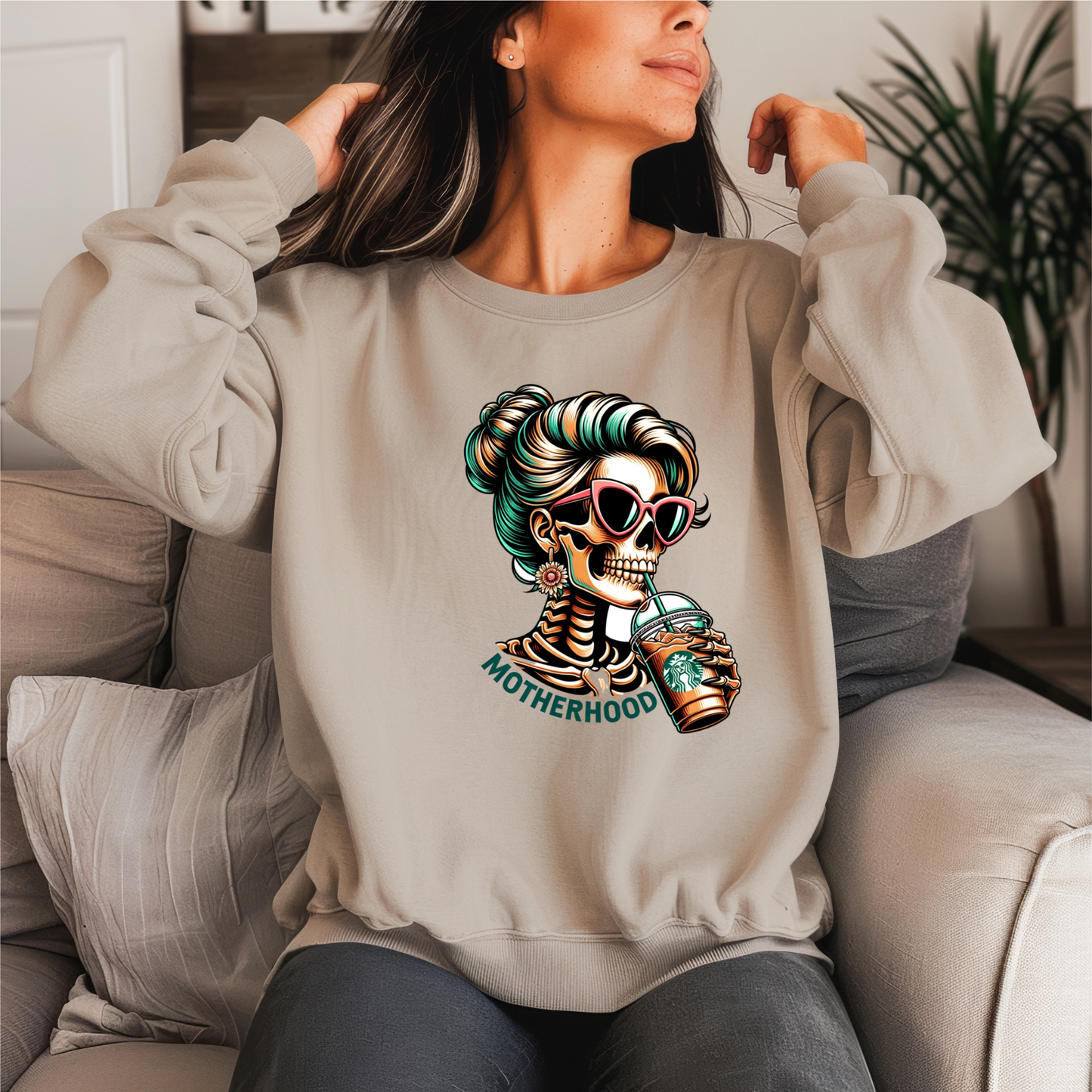 Motherhood Skull Coffee Crewneck Sweater