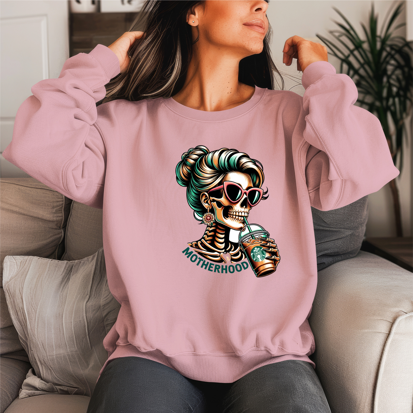 Motherhood Skull Coffee Crewneck Sweater