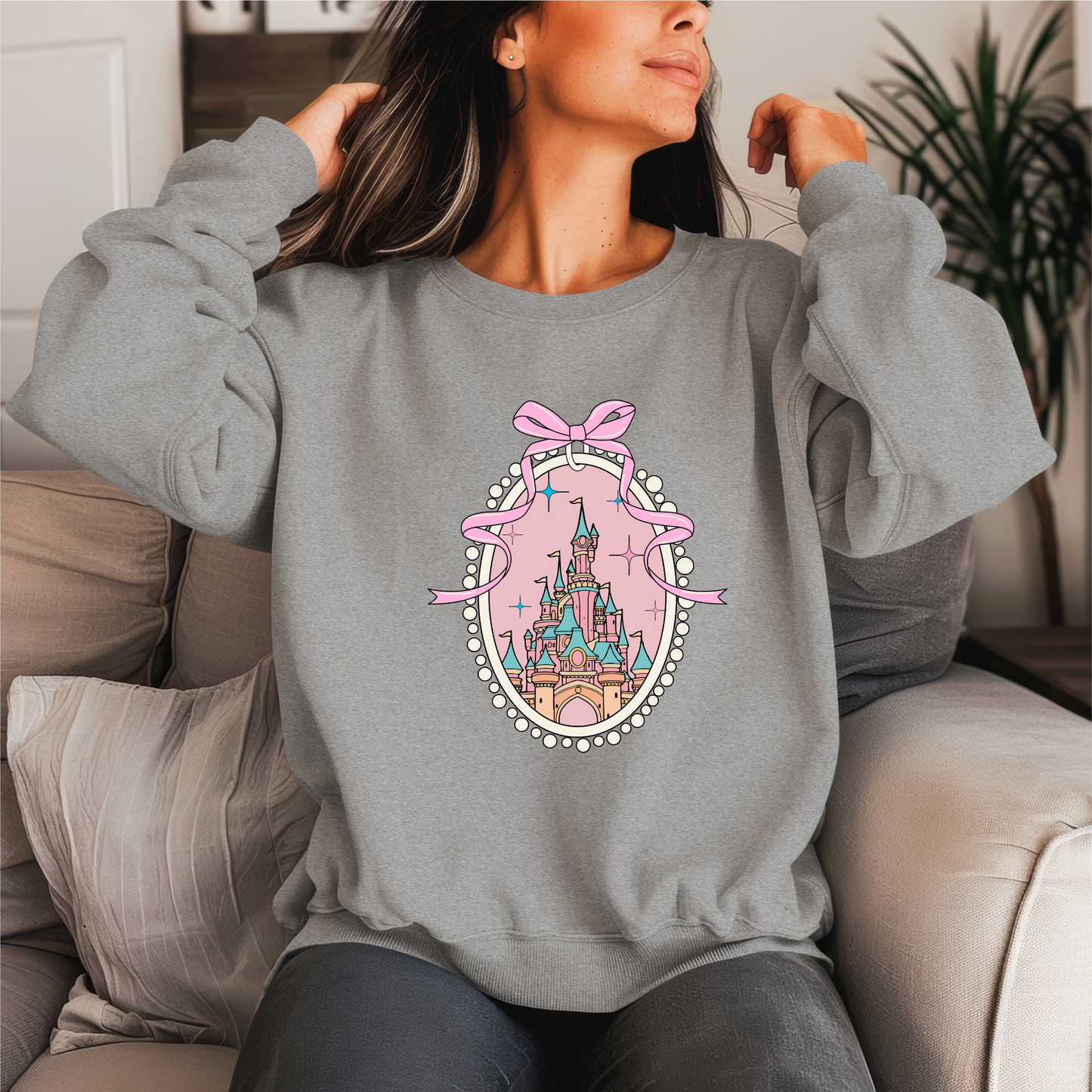 DL Pink Coquette Castle Crewneck Sweater