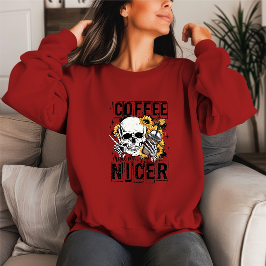 Coffee Make Me Nicer Crewneck Sweater (Black Print)